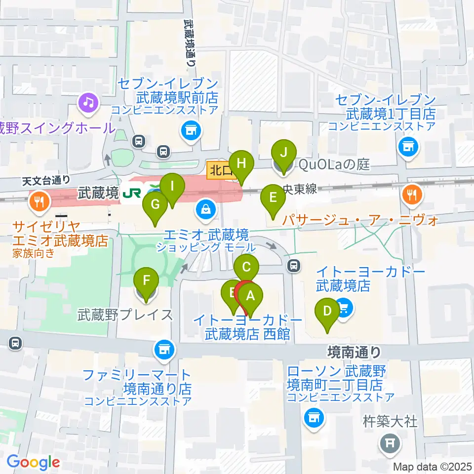 セブンカルチャークラブ武蔵境周辺のカフェ一覧地図