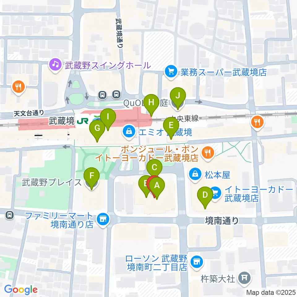 セブンカルチャークラブ武蔵境周辺のカフェ一覧地図