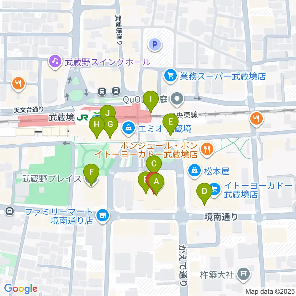 セブンカルチャークラブ武蔵境周辺のカフェ一覧地図