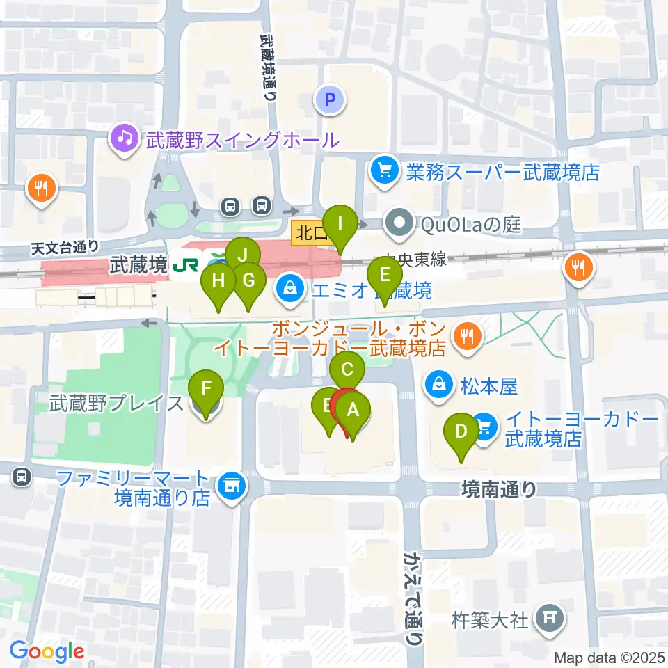 セブンカルチャークラブ武蔵境周辺のカフェ一覧地図