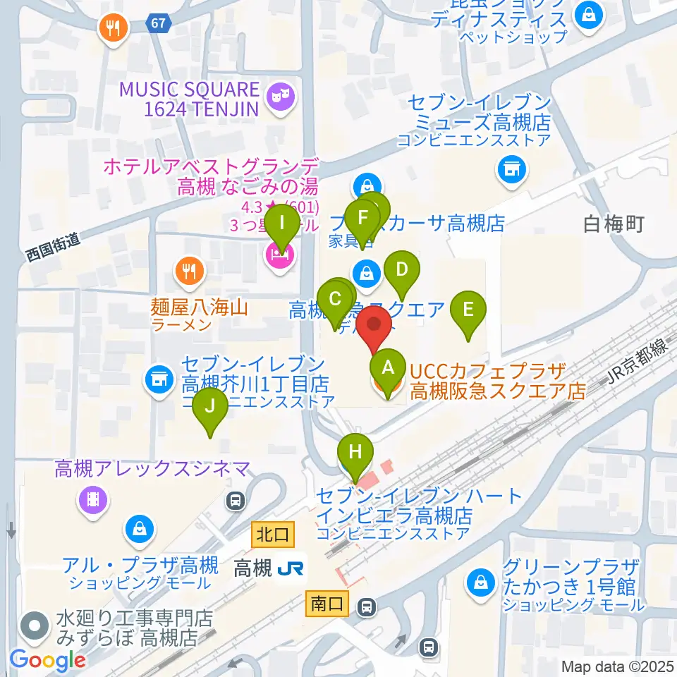 タワーレコード高槻阪急スクエア店周辺のカフェ一覧地図