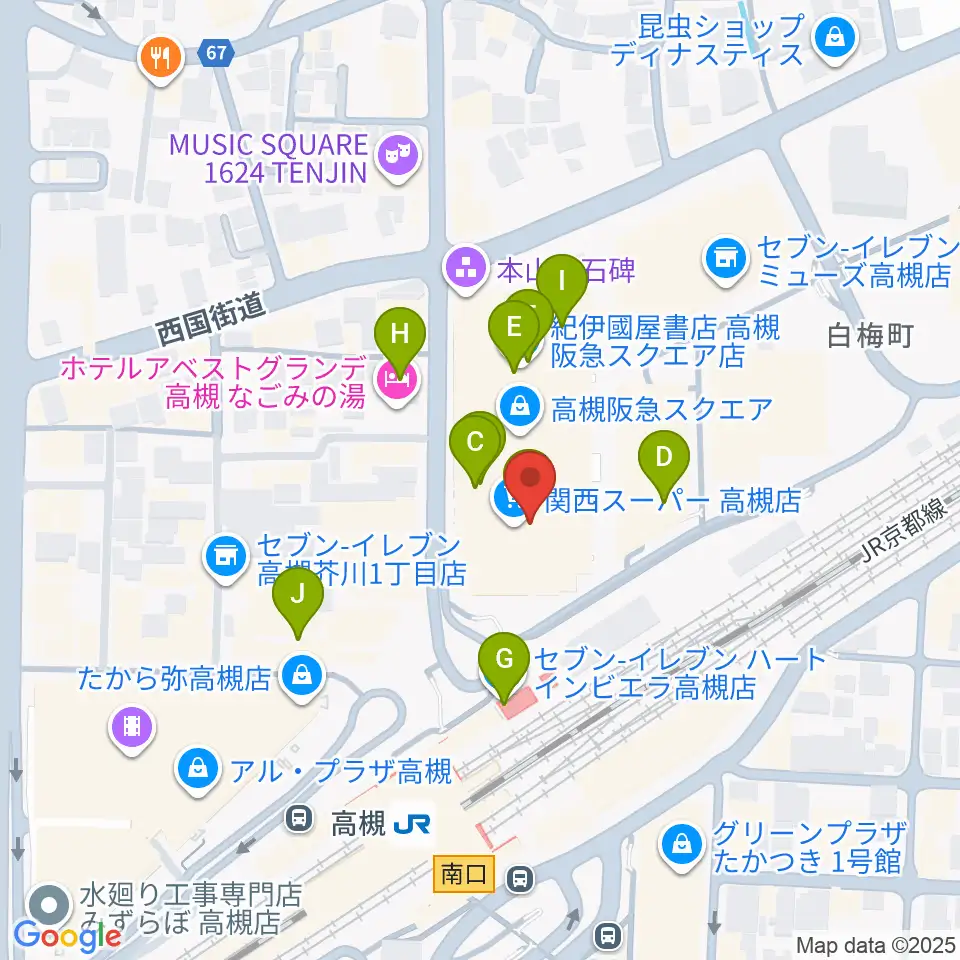 タワーレコード高槻阪急スクエア店周辺のカフェ一覧地図