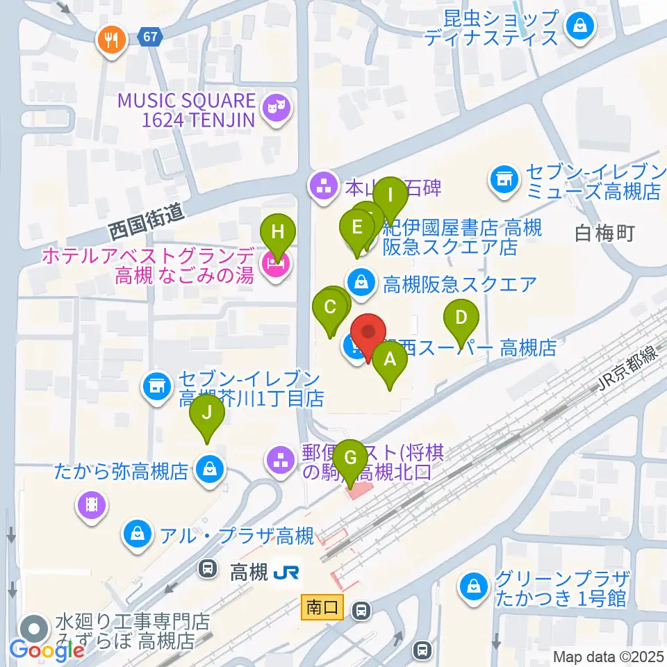 タワーレコード高槻阪急スクエア店周辺のカフェ一覧地図