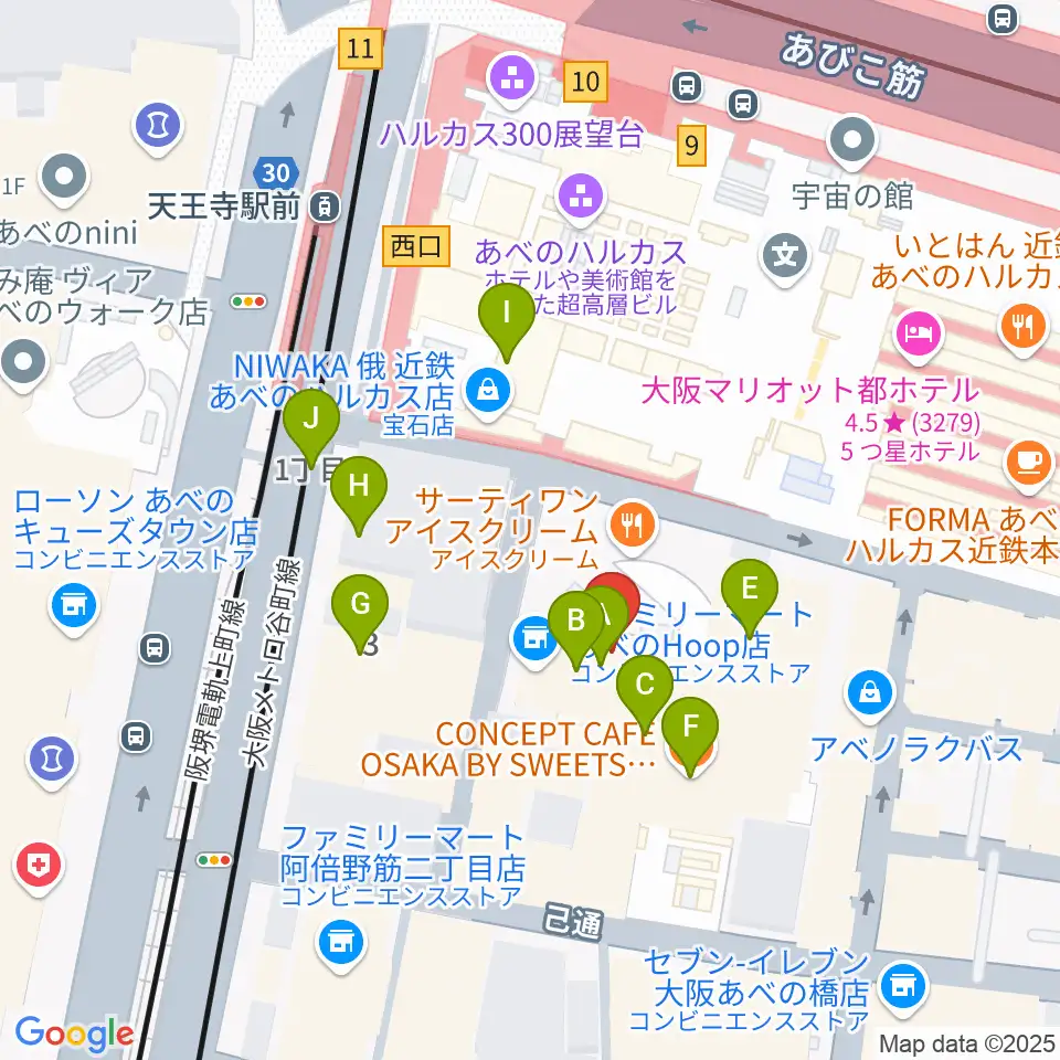 タワーレコード あべのHoop店周辺のカフェ一覧地図