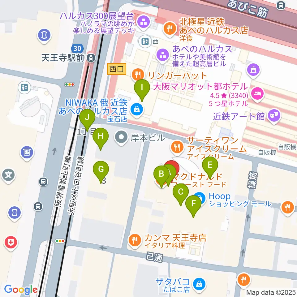 タワーレコード あべのHoop店周辺のカフェ一覧地図