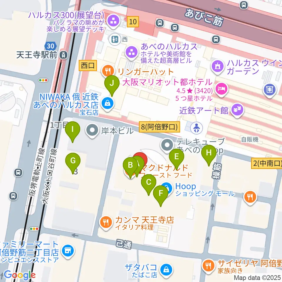 タワーレコード あべのHoop店周辺のカフェ一覧地図