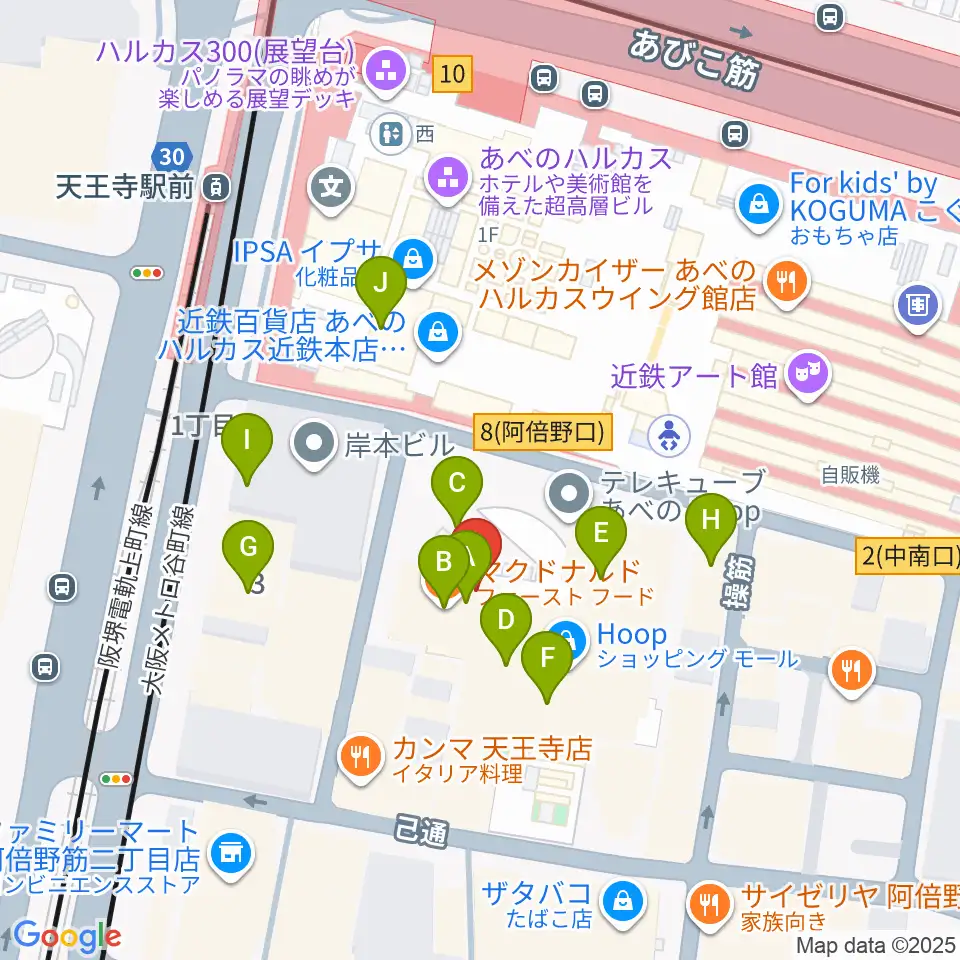 タワーレコード あべのHoop店周辺のカフェ一覧地図