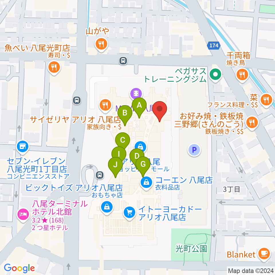 タワーレコード アリオ八尾店周辺のカフェ一覧地図