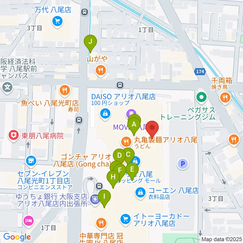 タワーレコード アリオ八尾店周辺のカフェ一覧地図
