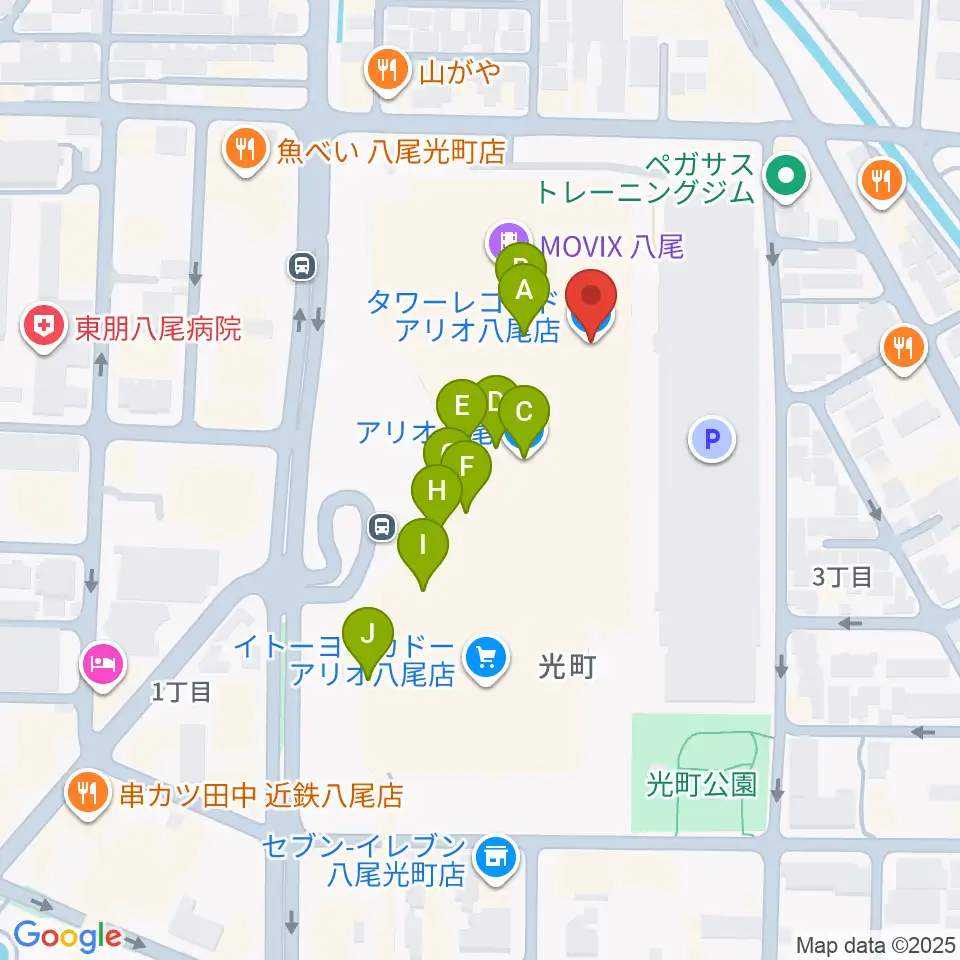タワーレコード アリオ八尾店周辺のカフェ一覧地図