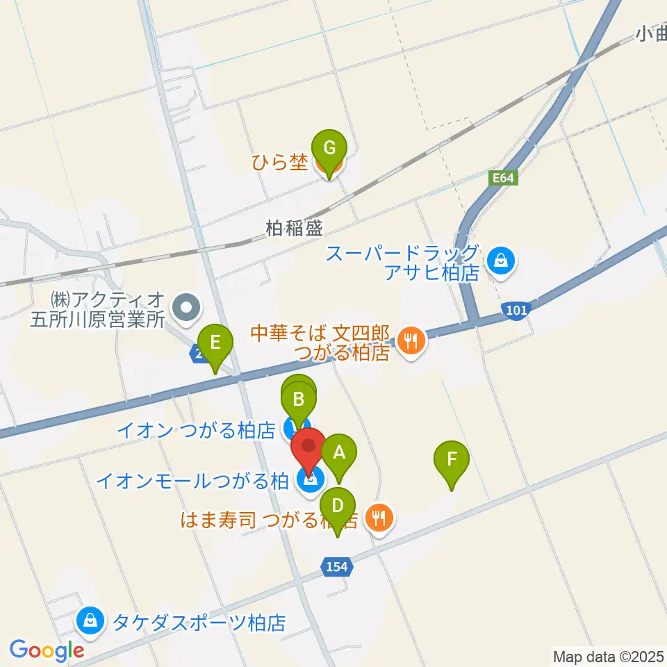 HMVイオンモールつがる柏周辺のカフェ一覧地図