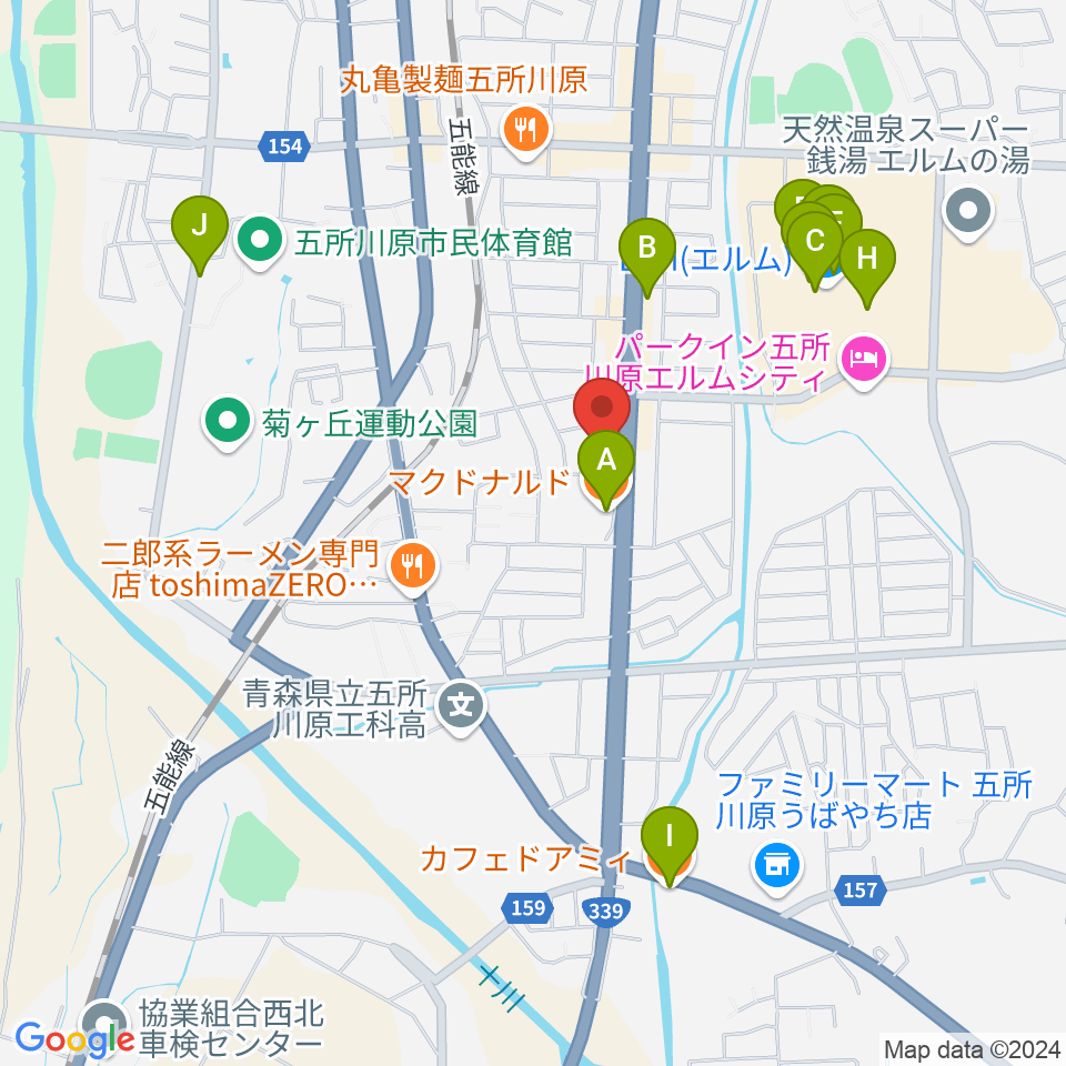 ゲオ五所川原店周辺のカフェ一覧地図