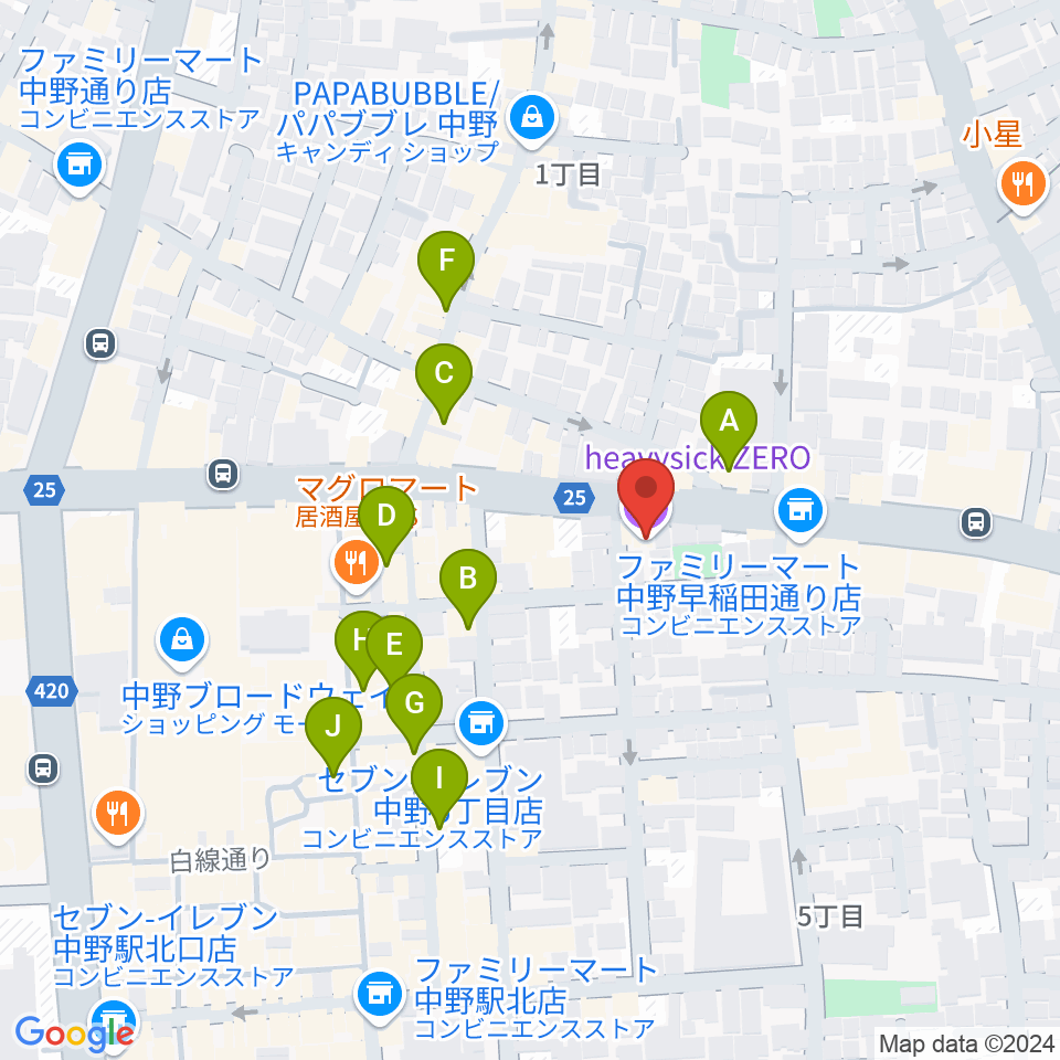 中野heavysick ZERO周辺のカフェ一覧地図