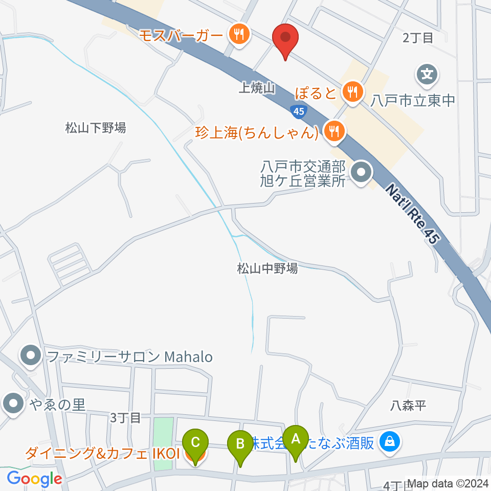 ゲオ八戸湊高台店周辺のカフェ一覧地図