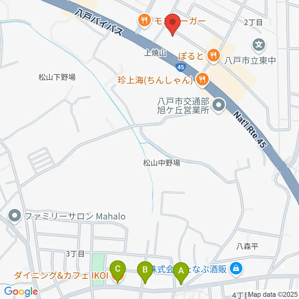 ゲオ八戸湊高台店周辺のカフェ一覧地図