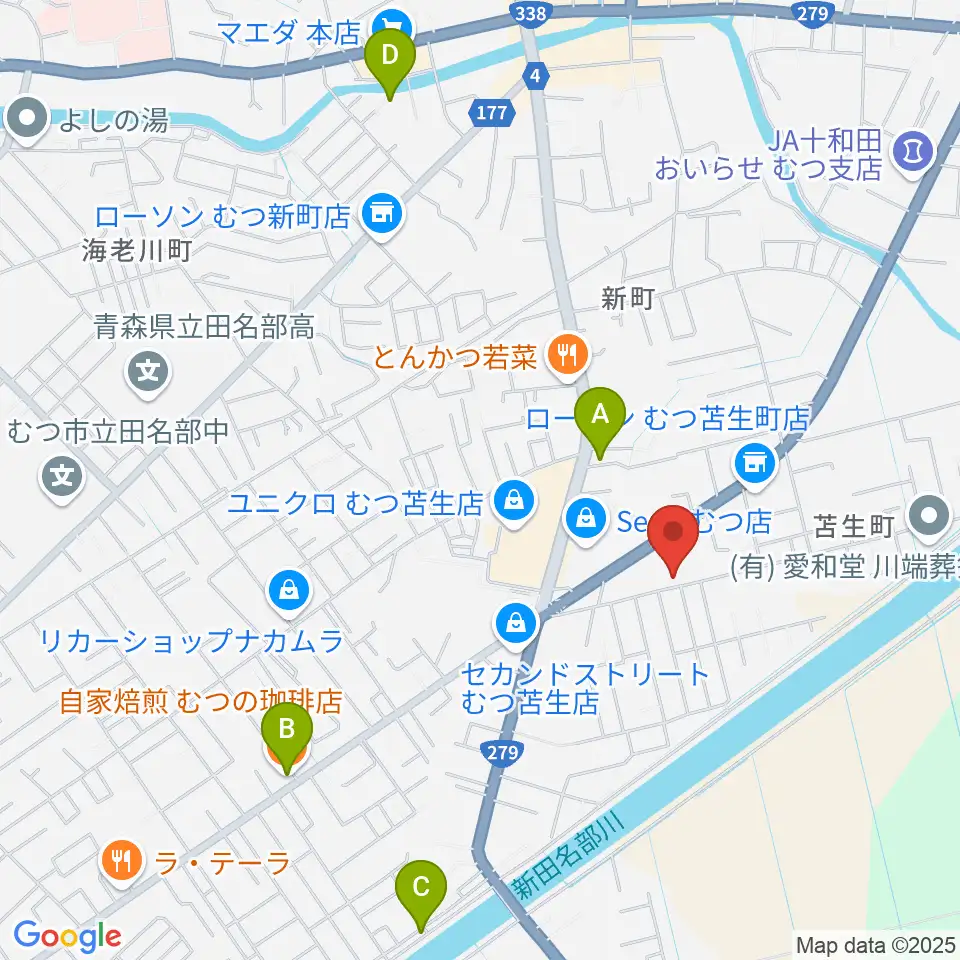 ゲオむつ苫生町店周辺のカフェ一覧地図