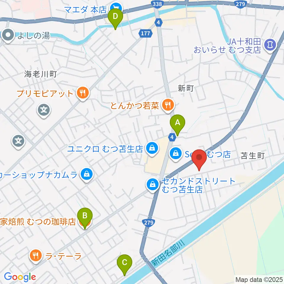 ゲオむつ苫生町店周辺のカフェ一覧地図