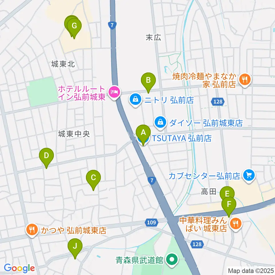 TSUTAYA 弘前店周辺のカフェ一覧地図