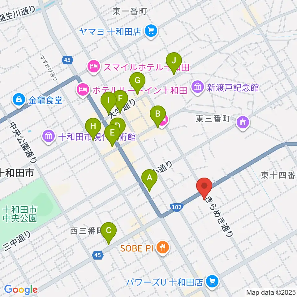 TSUTAYA 十和田店周辺のカフェ一覧地図
