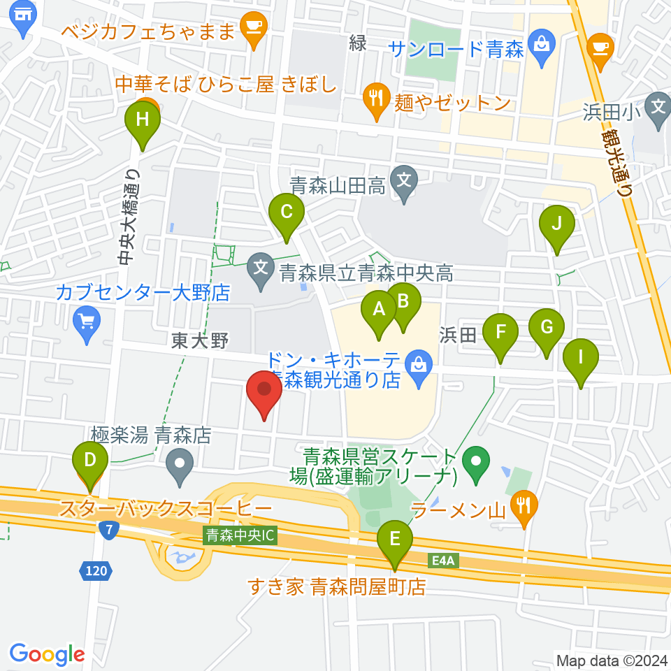 TSUTAYA 青森中央店周辺のカフェ一覧地図