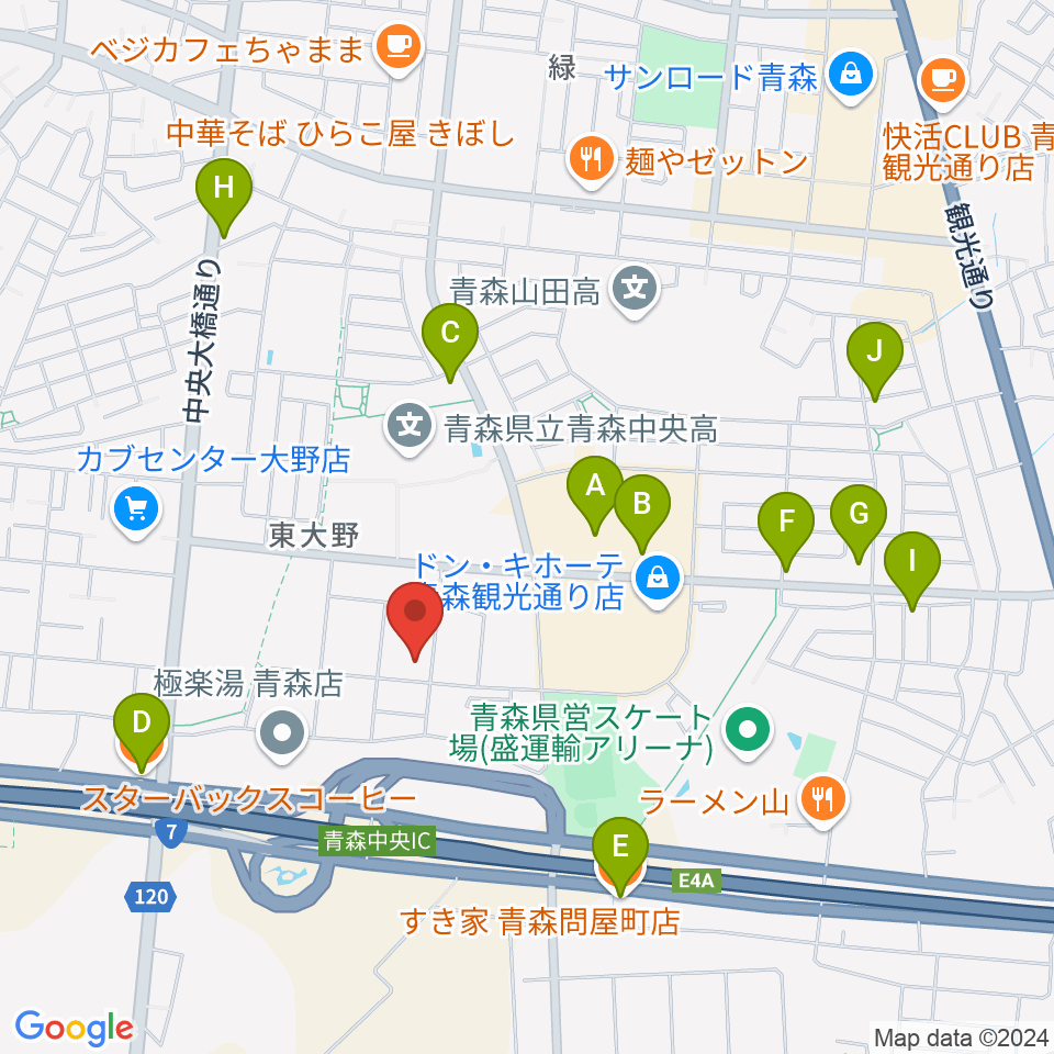 TSUTAYA 青森中央店周辺のカフェ一覧地図