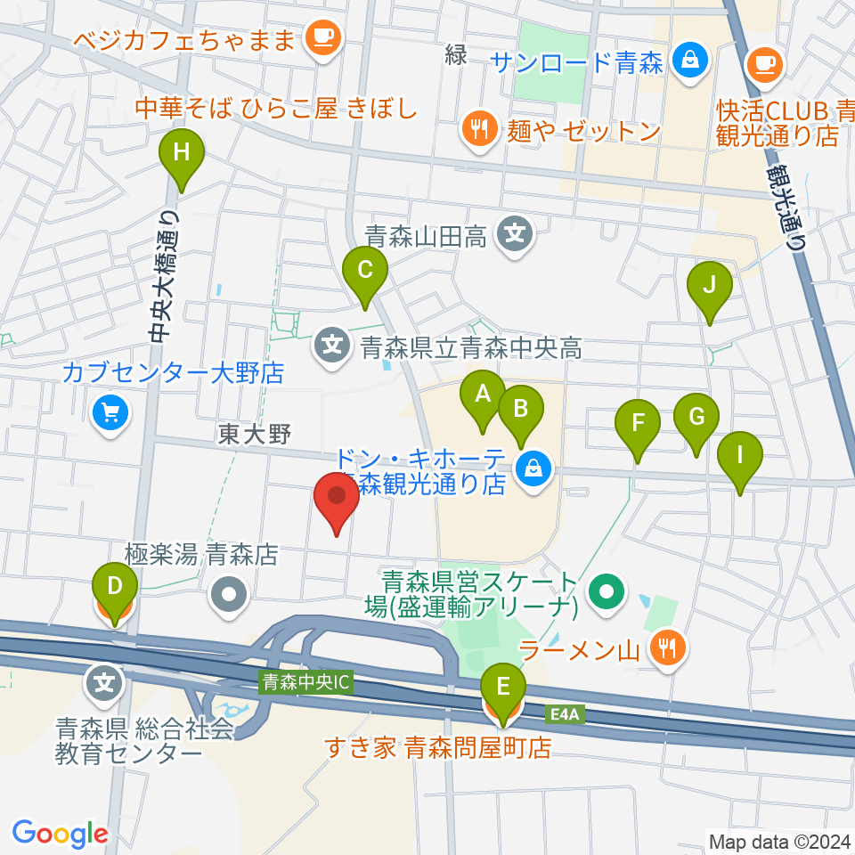 TSUTAYA 青森中央店周辺のカフェ一覧地図