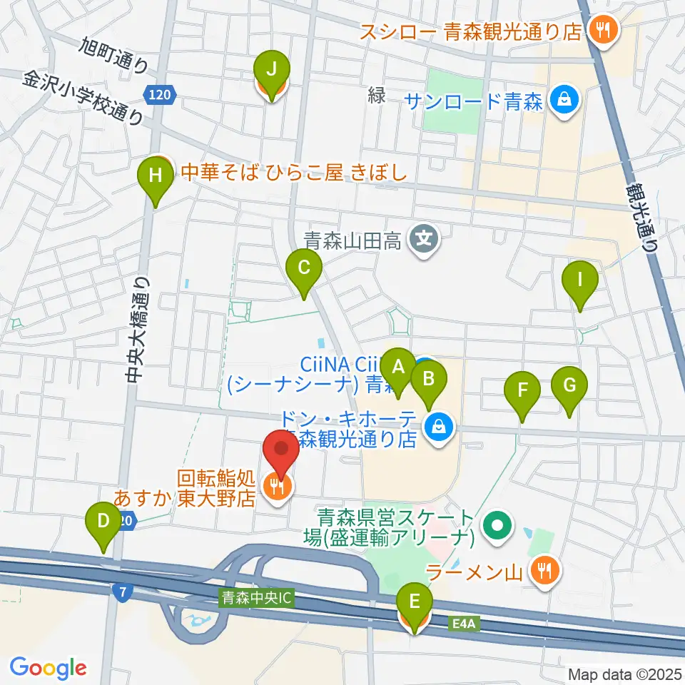 TSUTAYA 青森中央店周辺のカフェ一覧地図