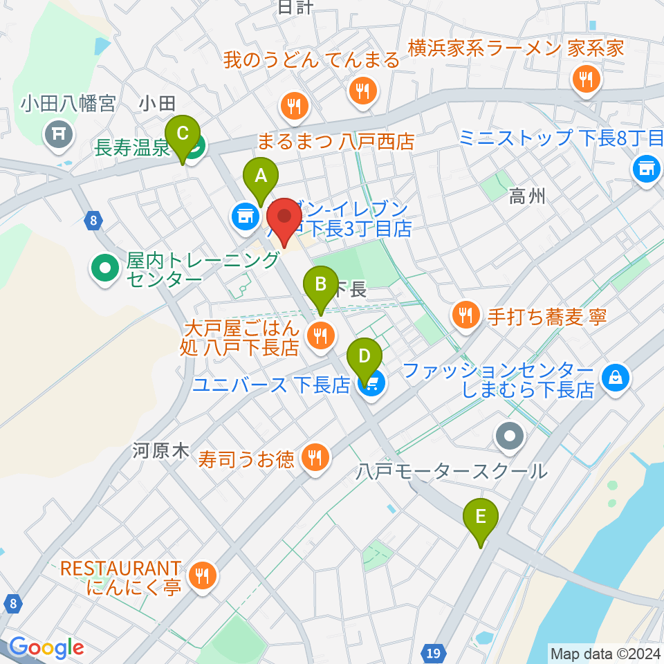 ゲオ八戸下長店周辺のカフェ一覧地図