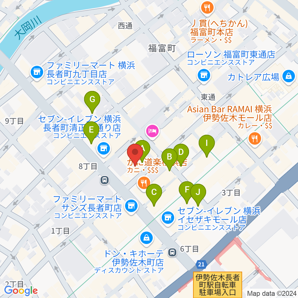 長者町FRIDAY周辺のカフェ一覧地図