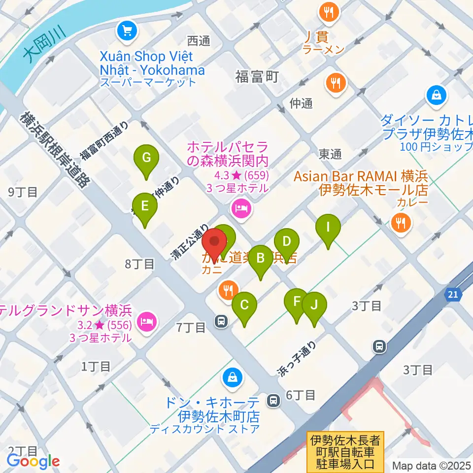 長者町FRIDAY周辺のカフェ一覧地図