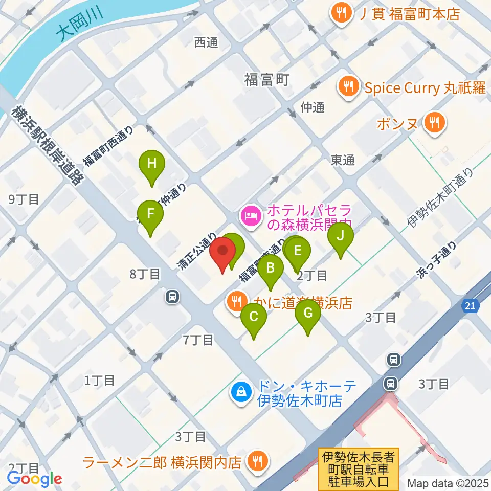 長者町FRIDAY周辺のカフェ一覧地図