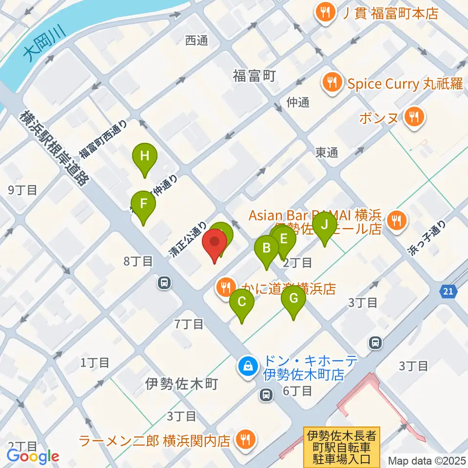 長者町FRIDAY周辺のカフェ一覧地図