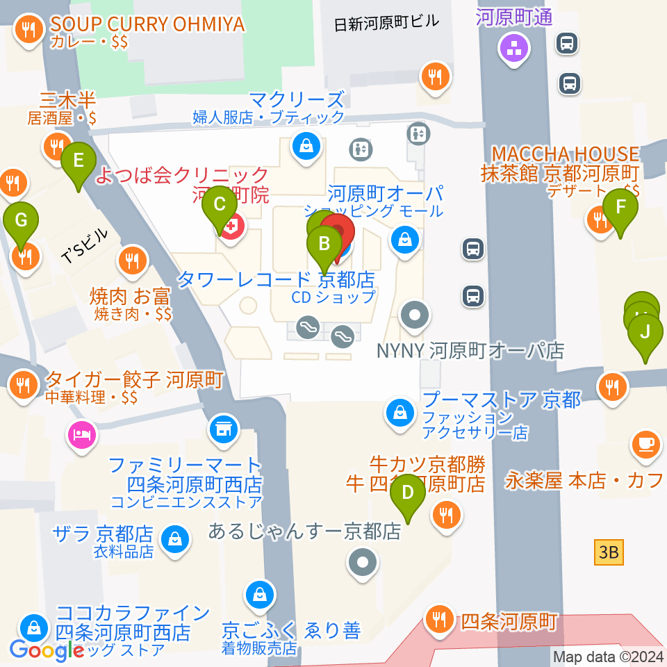 タワーレコード京都店周辺のカフェ一覧地図