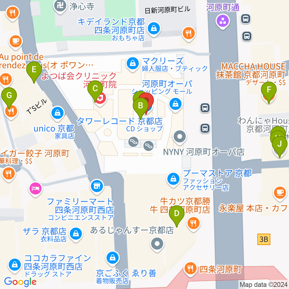 タワーレコード京都店周辺のカフェ一覧地図