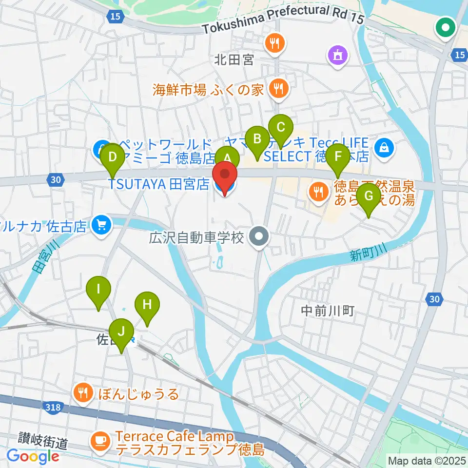 TSUTAYA 田宮店周辺のカフェ一覧地図