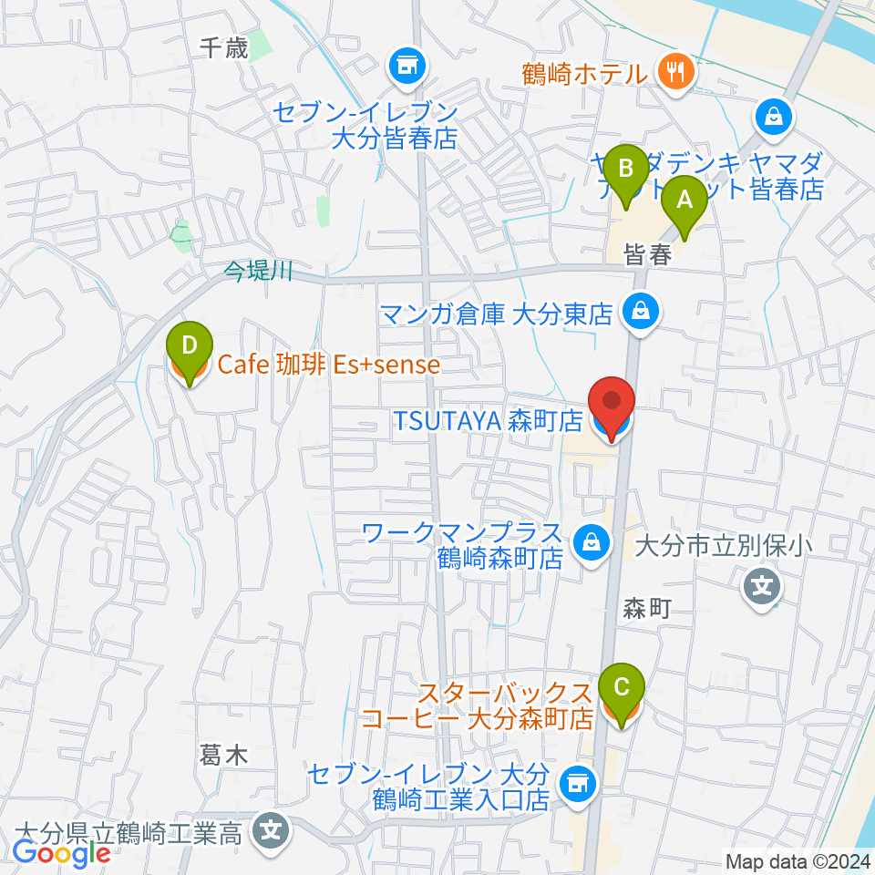 TSUTAYA 森町店周辺のカフェ一覧地図