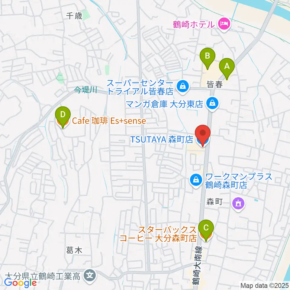 TSUTAYA 森町店周辺のカフェ一覧地図