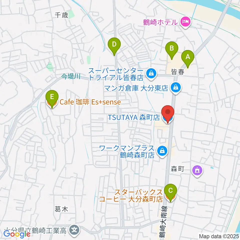 TSUTAYA 森町店周辺のカフェ一覧地図