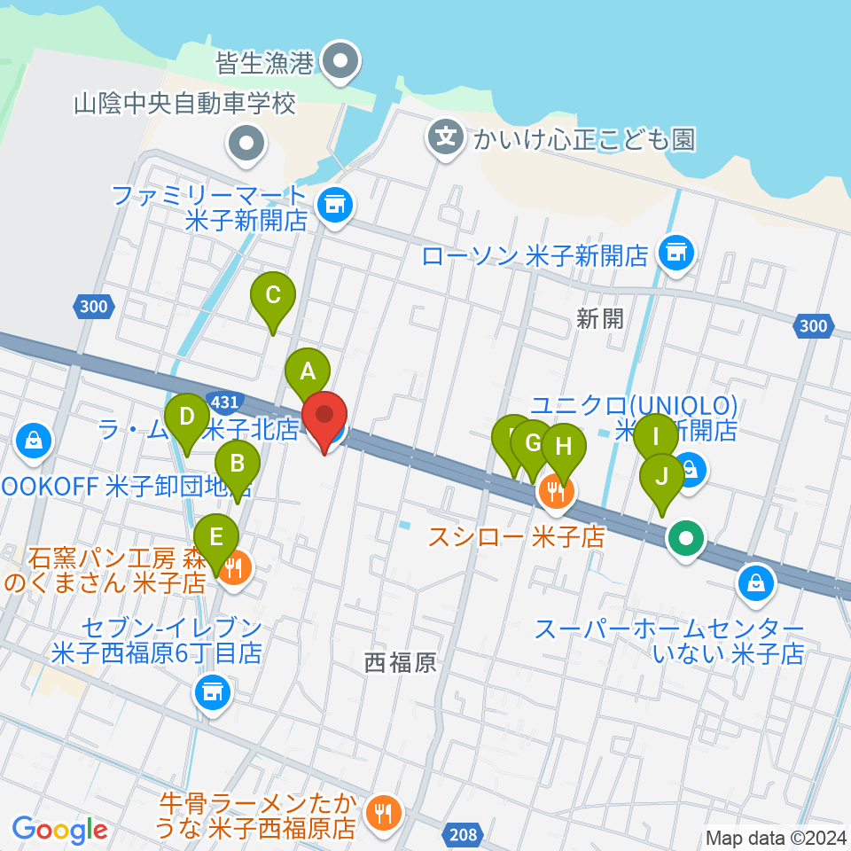 ゲオ米子西福原店周辺のカフェ一覧地図