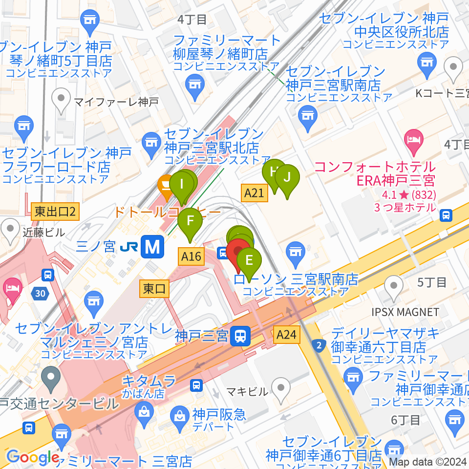 タワーレコード神戸店周辺のカフェ一覧地図
