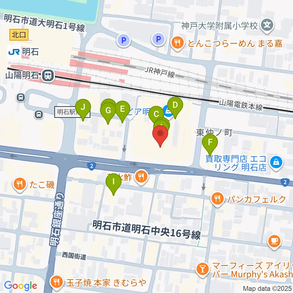 タワーレコード 明石店周辺のカフェ一覧地図