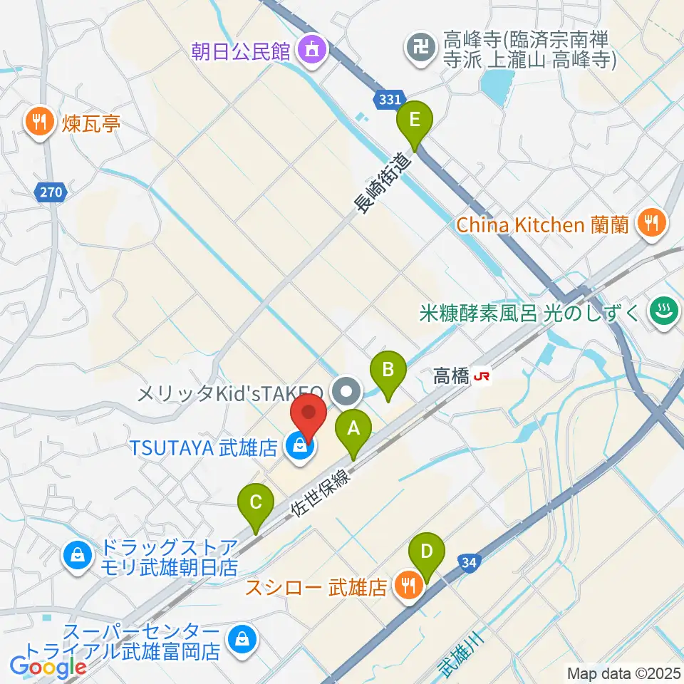 TSUTAYA 武雄店周辺のカフェ一覧地図