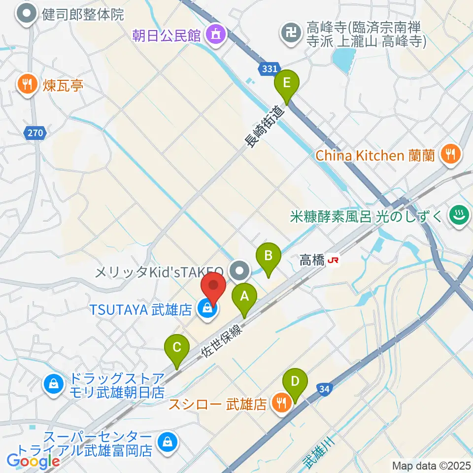 TSUTAYA 武雄店周辺のカフェ一覧地図