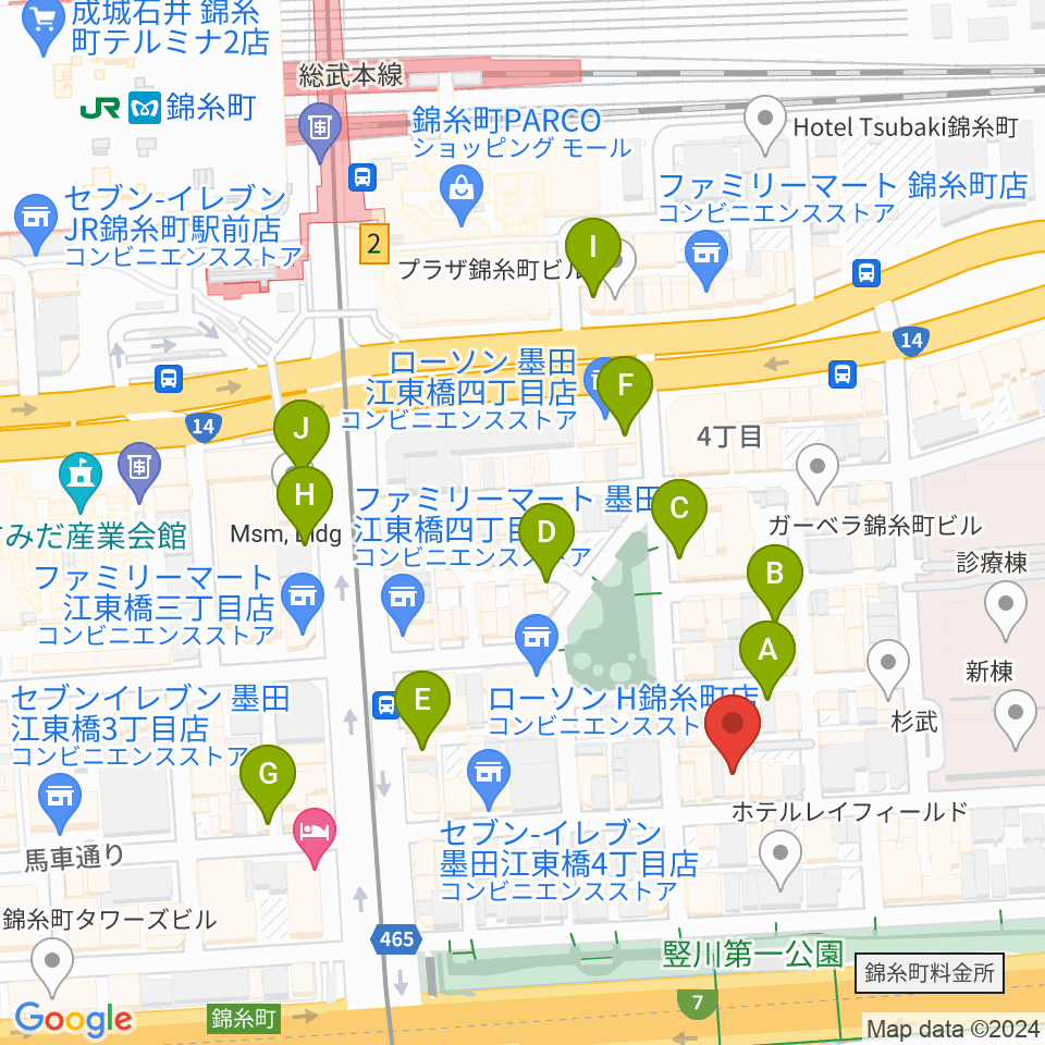 錦糸町パピーズ周辺のカフェ一覧地図