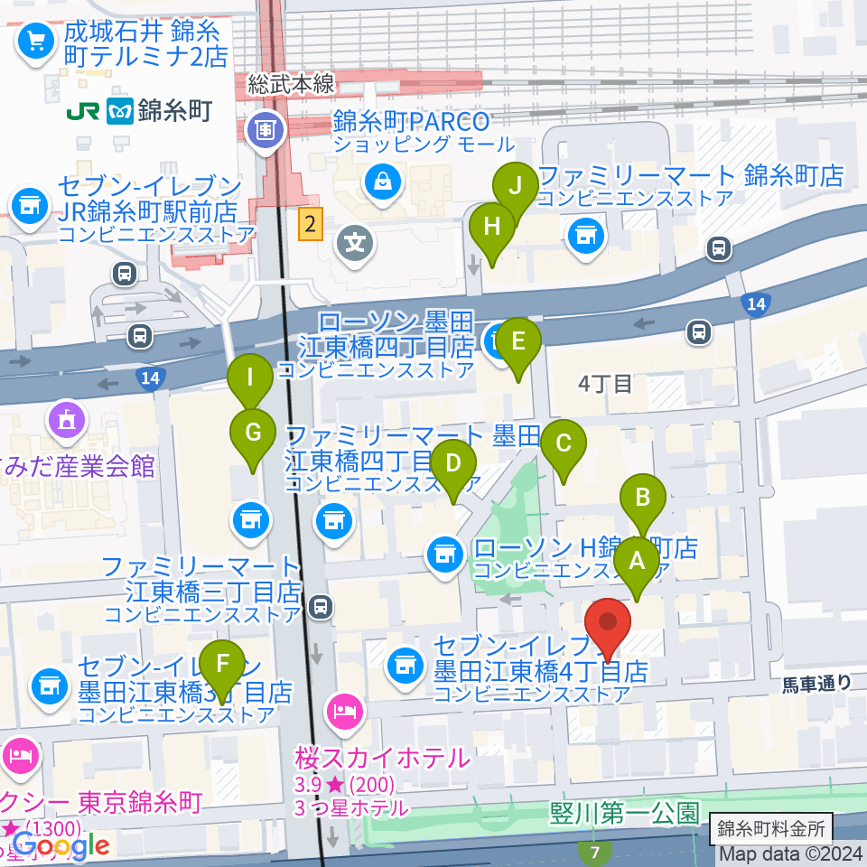 錦糸町パピーズ周辺のカフェ一覧地図