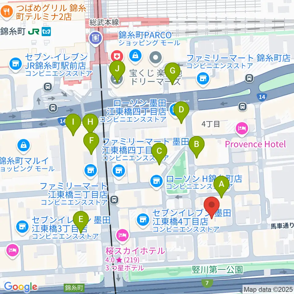錦糸町パピーズ周辺のカフェ一覧地図