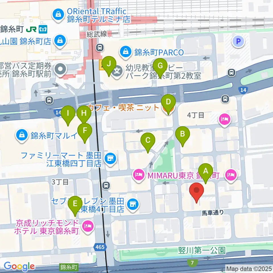 錦糸町パピーズ周辺のカフェ一覧地図