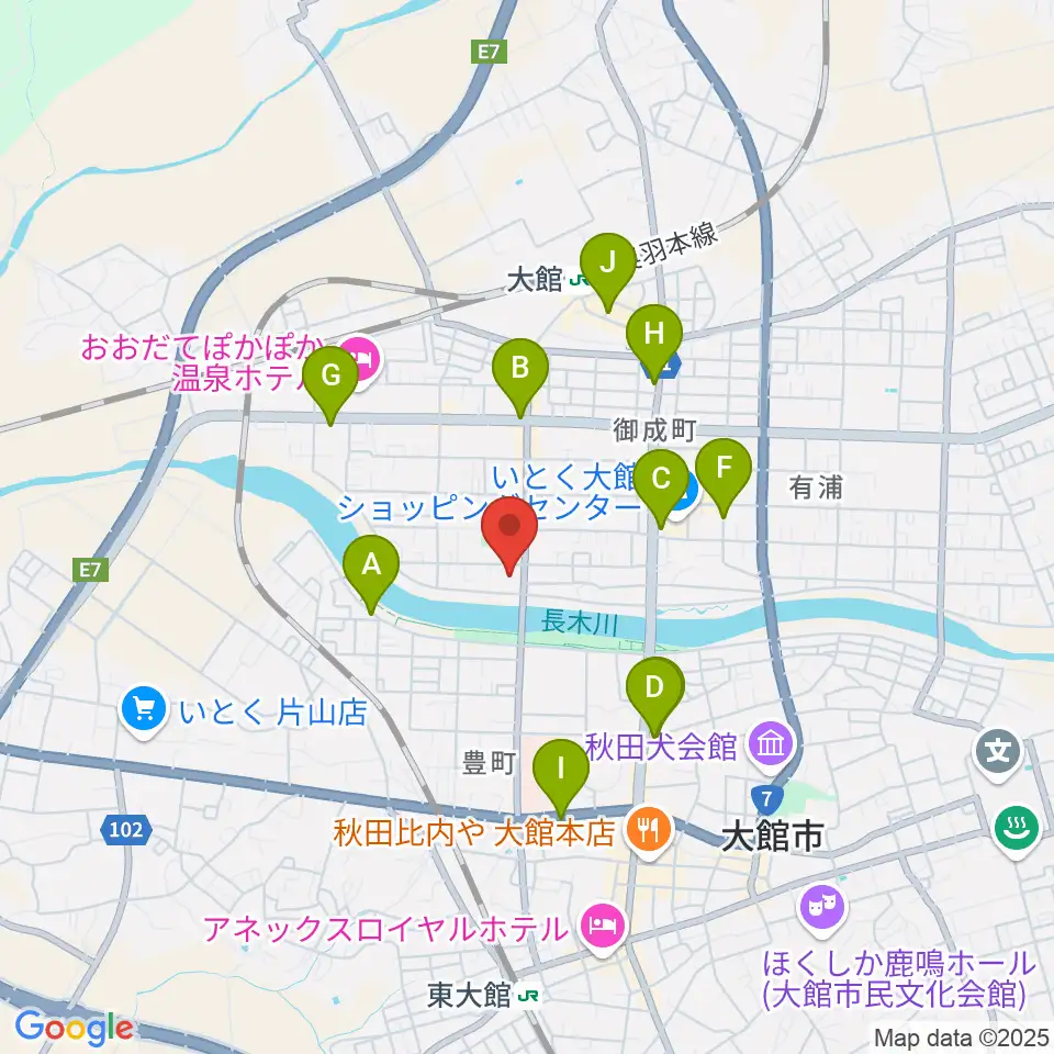 ゲオ大館店周辺のカフェ一覧地図