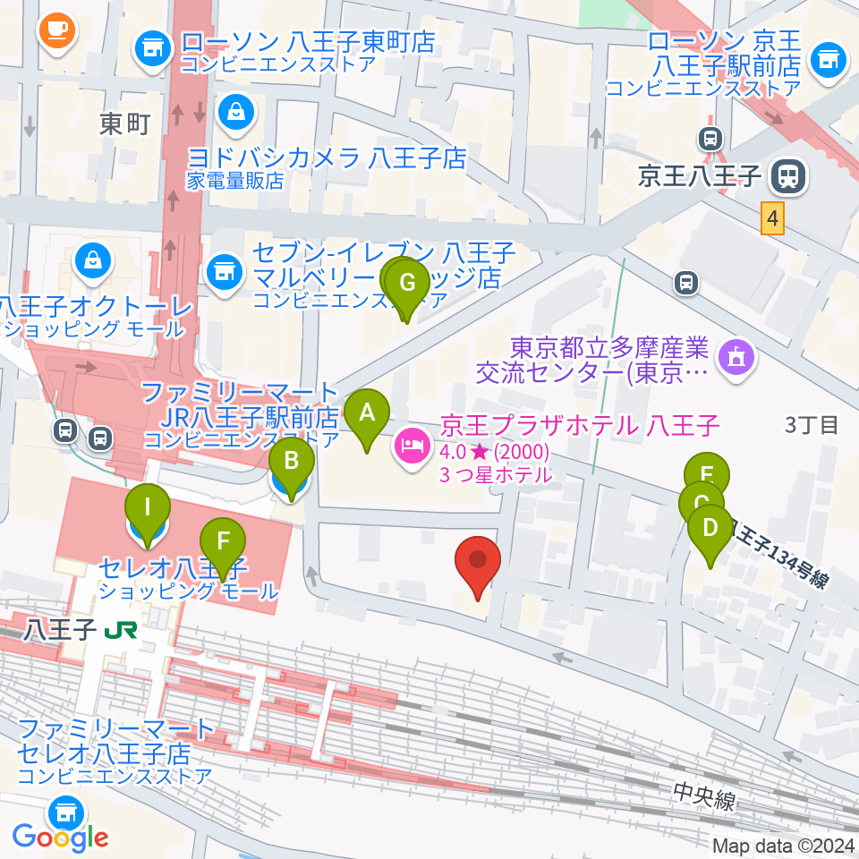 八王子音楽院JR校周辺のカフェ一覧地図