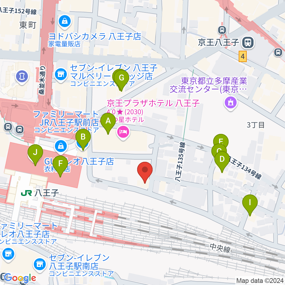 八王子音楽院JR校周辺のカフェ一覧地図